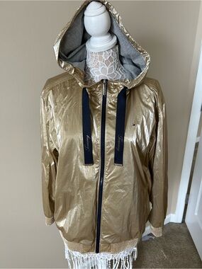 Tommy Hilfiger Metallic Gold Hooded Jacket with Navy Label